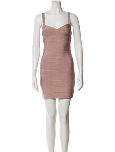 Pre-owned Herve Leger Square Neckline Mini Dress W/ Tags In Neutral