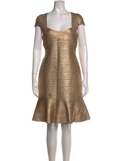 Pre-owned Herve Leger Square Neckline Mini Dress W/ Tags In Neutrals