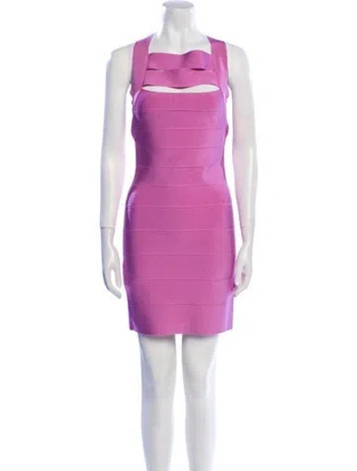 Pre-owned Herve Leger Square Neckline Mini Dress W/ Tags In Pink