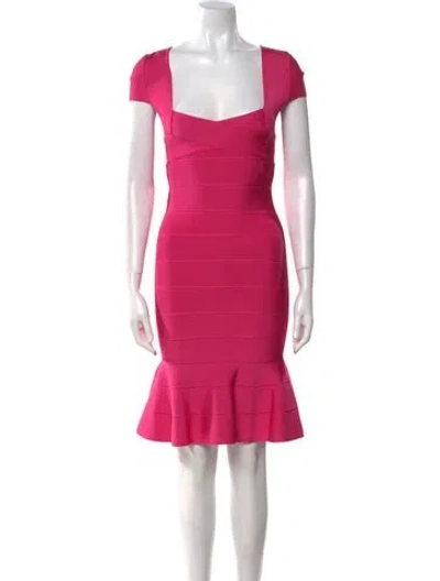 Pre-owned Herve Leger Square Neckline Mini Dress W/ Tags In Pink