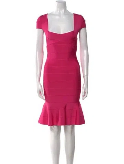 Pre-owned Herve Leger Square Neckline Mini Dress W/ Tags In Pink