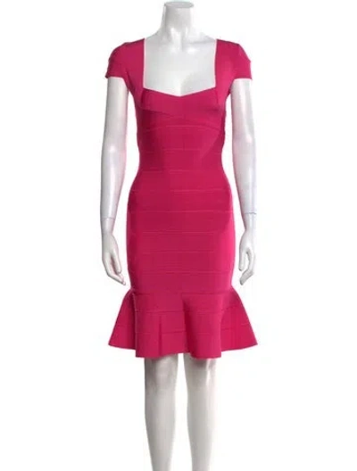 Pre-owned Herve Leger Square Neckline Mini Dress W/ Tags In Pink