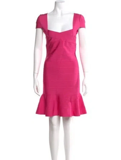 Pre-owned Herve Leger Square Neckline Mini Dress W/ Tags In Pink