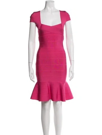 Pre-owned Herve Leger Square Neckline Mini Dress W/ Tags In Pink