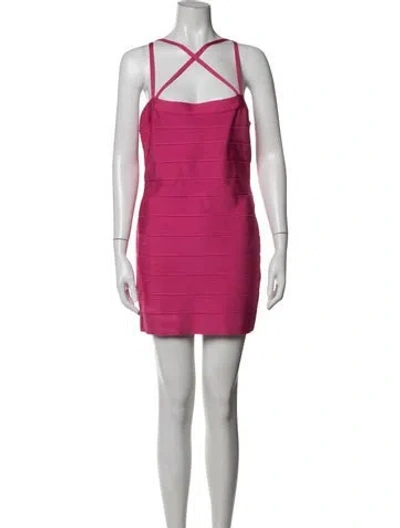 Pre-owned Herve Leger Square Neckline Mini Dress W/ Tags In Pink