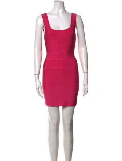 Pre-owned Herve Leger Square Neckline Mini Dress W/ Tags In Pink