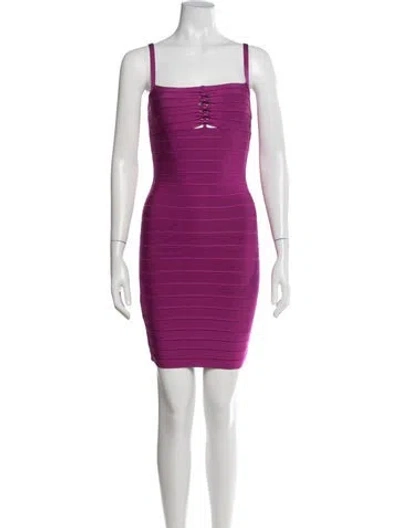 Pre-owned Herve Leger Square Neckline Mini Dress W/ Tags In Purple