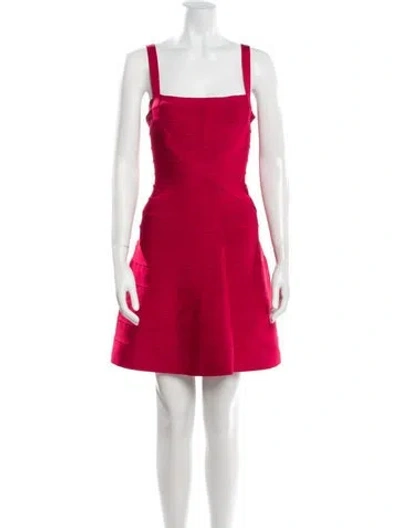Pre-owned Herve Leger Square Neckline Mini Dress W/ Tags In Red