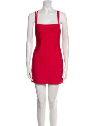 Pre-owned Herve Leger Square Neckline Mini Dress W/ Tags In Red