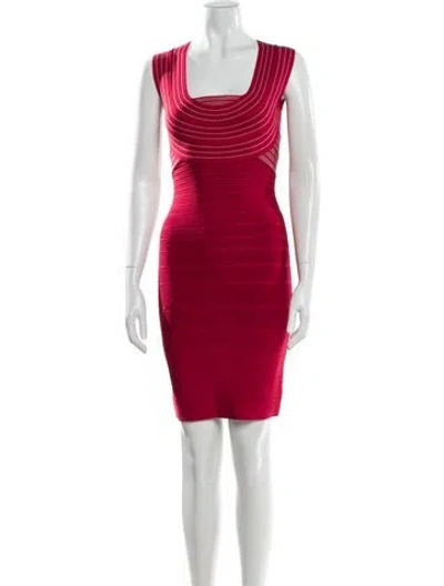 Pre-owned Herve Leger Square Neckline Mini Dress W/ Tags In Red
