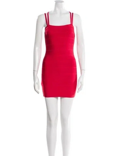 Pre-owned Herve Leger Square Neckline Mini Dress W/ Tags In Red