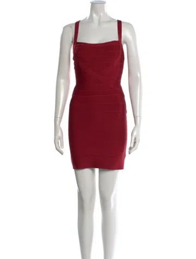 Pre-owned Herve Leger Square Neckline Mini Dress W/ Tags In Red