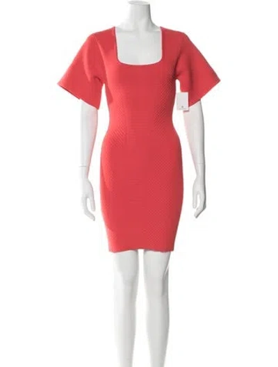 Pre-owned Herve Leger Square Neckline Mini Dress W/ Tags In Red