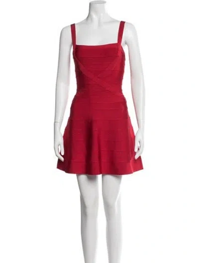 Pre-owned Herve Leger Square Neckline Mini Dress W/ Tags In Red