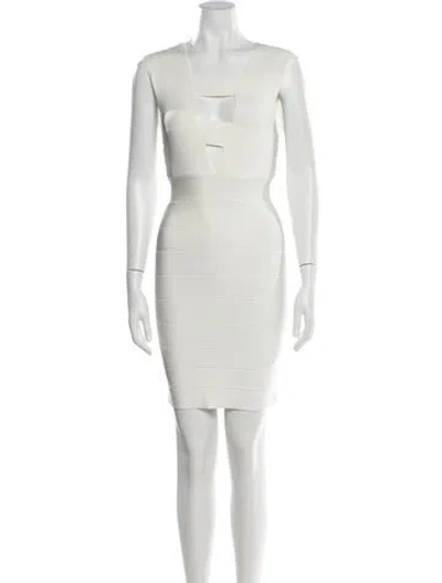 Pre-owned Herve Leger Square Neckline Mini Dress W/ Tags In White