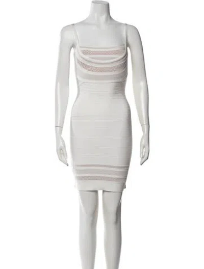 Pre-owned Herve Leger Square Neckline Mini Dress W/ Tags In White