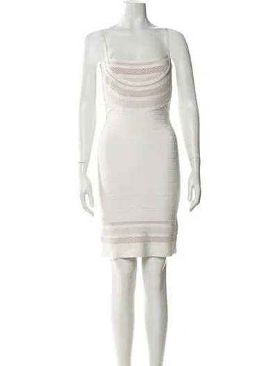 Pre-owned Herve Leger Square Neckline Mini Dress In White