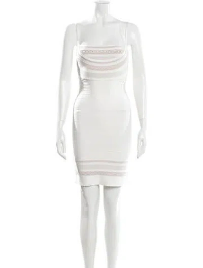 Pre-owned Herve Leger Square Neckline Mini Dress In White