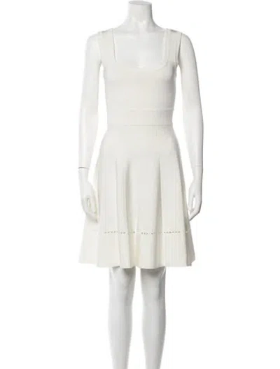 Pre-owned Herve Leger Square Neckline Mini Dress In White