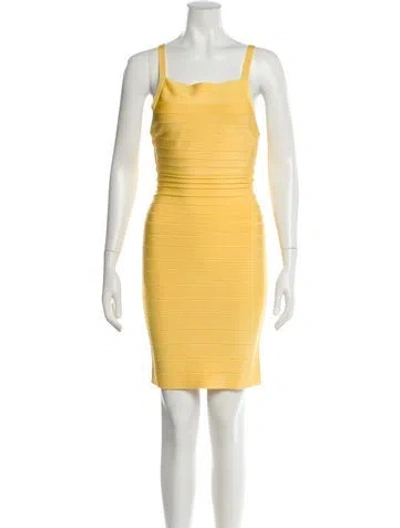 Pre-owned Herve Leger Square Neckline Mini Dress In Yellow