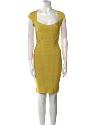 Pre-owned Herve Leger Square Neckline Mini Dress In Yellow