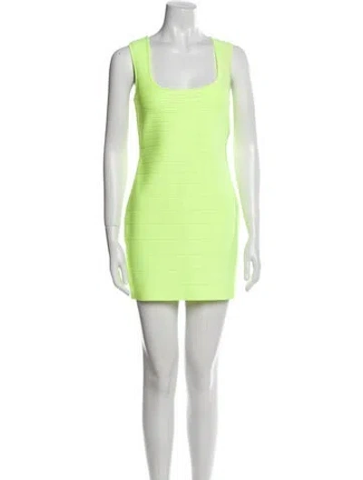 Pre-owned Herve Leger Square Neckline Mini Dress In Yellow