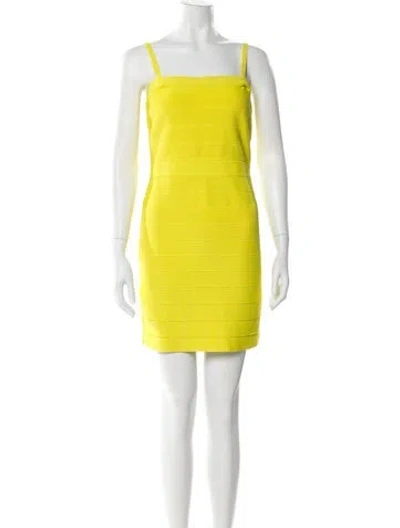 Pre-owned Herve Leger Square Neckline Mini Dress In Yellow