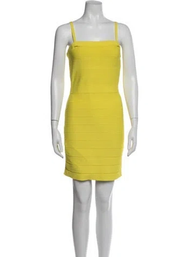 Pre-owned Herve Leger Square Neckline Mini Dress In Yellow