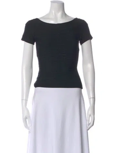 Pre-owned Herve Leger Square Neckline Short Sleeve Top In Black