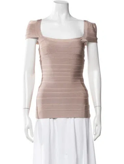 Pre-owned Herve Leger Square Neckline Short Sleeve Top In Neutrals