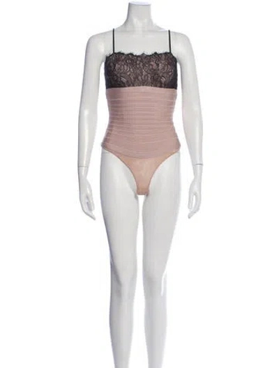 Pre-owned Herve Leger Square Neckline Sleeveless Bodysuit In Pink