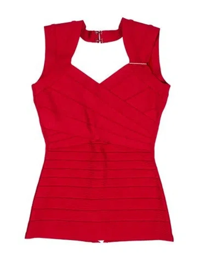 Pre-owned Herve Leger Square Neckline Sleeveless Bodysuit W/ Tags In Red