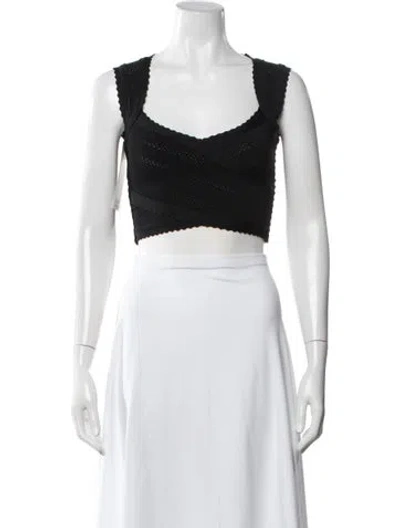 Pre-owned Herve Leger Square Neckline Sleeveless Crop Top In Black