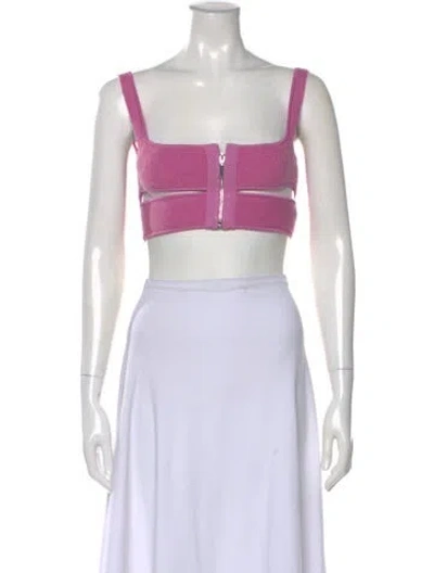 Pre-owned Herve Leger Square Neckline Sleeveless Crop Top In Purple
