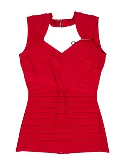 Pre-owned Herve Leger Square Neckline Sleeveless Top W/ Tags In Red