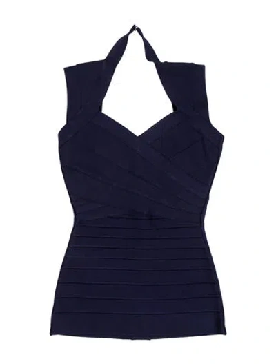 Pre-owned Herve Leger Square Neckline Sleeveless Tunic W/ Tags In Blue