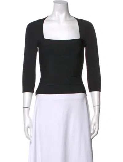 Pre-owned Herve Leger Square Neckline Three-quarter Sleeve Top In Black