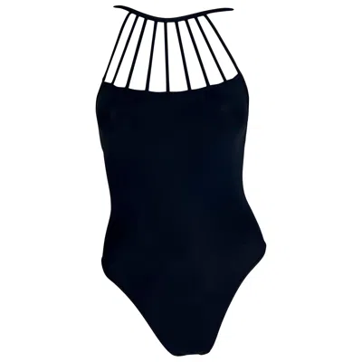 Pre-owned Herve Leger S/s 1998  Black One Piece Body Suit Swimsuit Bodysuit S