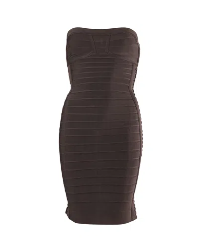 Herve Leger Strapless Bandage Dress In Grey Rayon