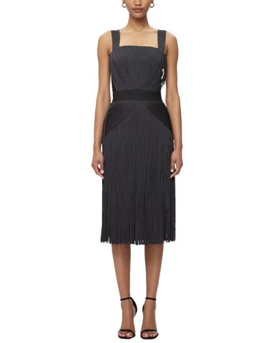 HERVE LEGER HERVÉ LÉGER STRAPLESS DRAPED FRINGE MIDI DRESS