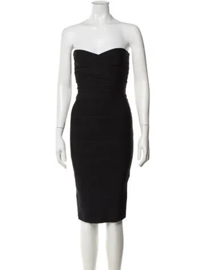 Pre-owned Herve Leger Strapless Knee-length Dress In Black