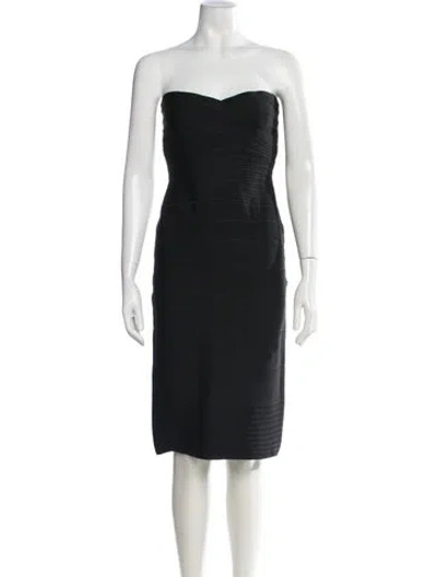Pre-owned Herve Leger Strapless Knee-length Dress In Black