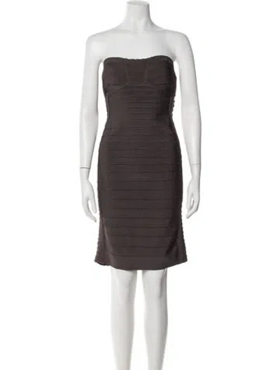 Pre-owned Herve Leger Strapless Knee-length Dress In Gray