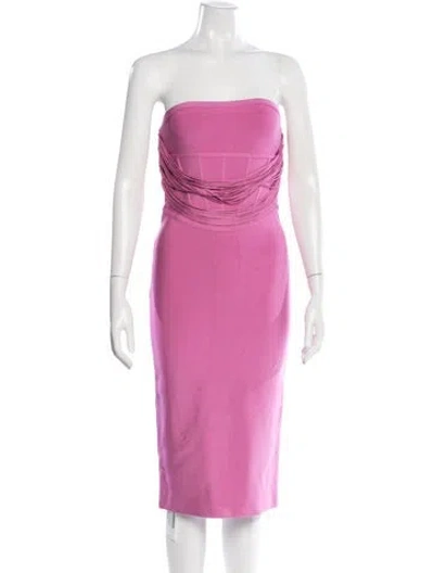 Pre-owned Herve Leger Strapless Knee-length Dress In Pink