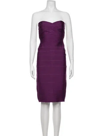 Pre-owned Herve Leger Strapless Knee-length Dress In Purple