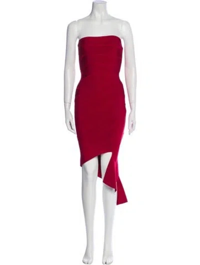 Pre-owned Herve Leger Strapless Knee-length Dress In Red