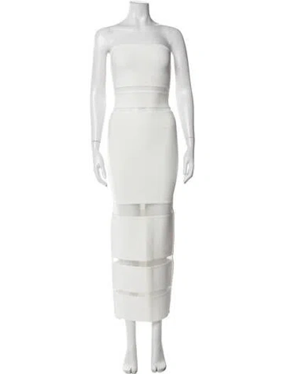Pre-owned Herve Leger Strapless Long Dress In White