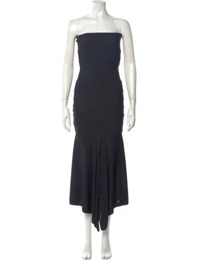 Pre-owned Herve Leger Strapless Midi Length Dress In Blue
