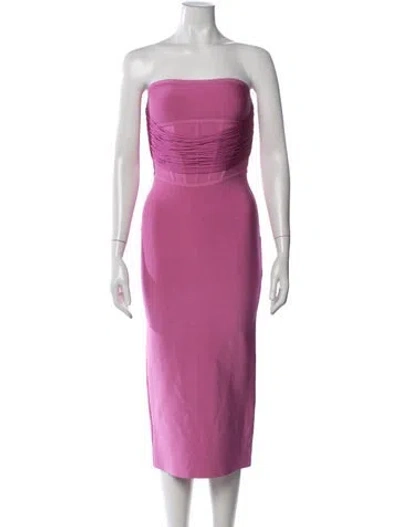 Pre-owned Herve Leger Strapless Midi Length Dress In Pink