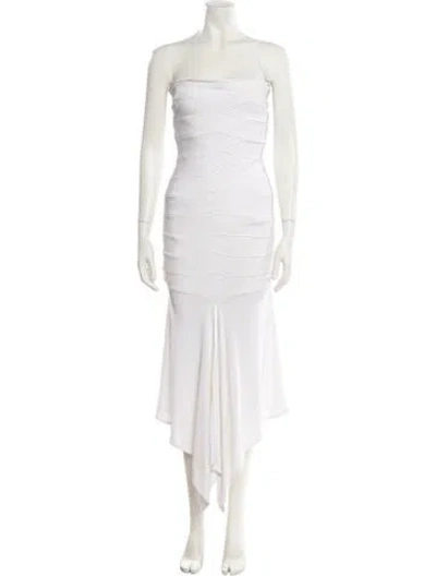 Pre-owned Herve Leger Strapless Midi Length Dress In White